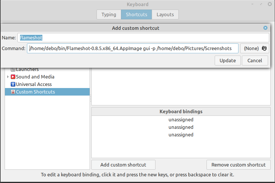 Set the Flameshot keybinding.